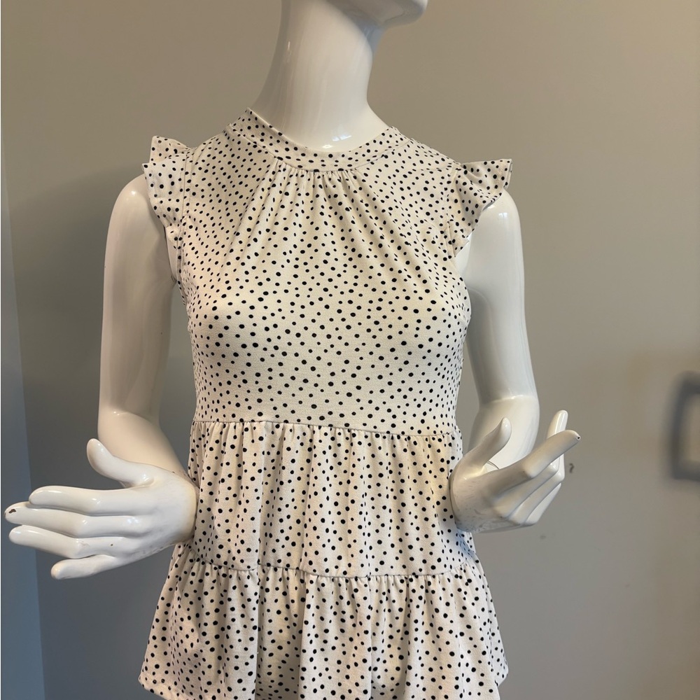 White Polka Dot Ruffle Sleeve Top